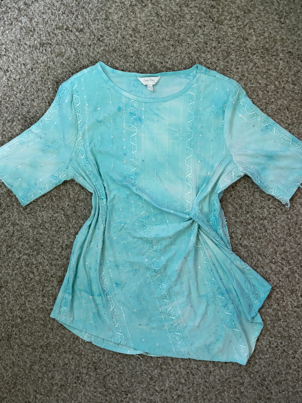 Coral Bay Light Aqua Short-Sleeve Embellished Tee